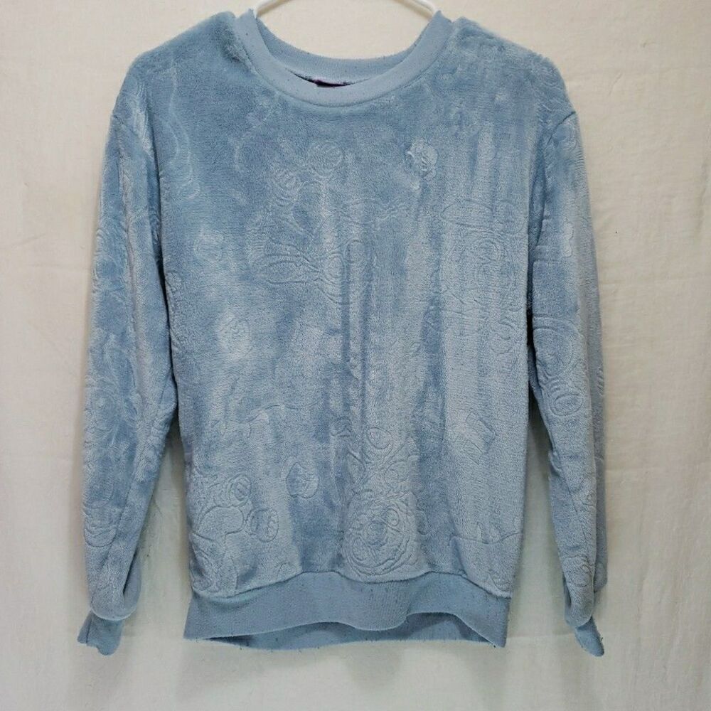 Disney Stitch Fleeced Sweatshirt Light Blue Hidden Snowy Characters XS